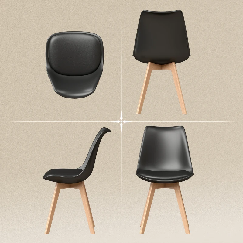 HOMCOM Modern Dining Table Chairs Set of 6, Rubber Wood Kitchen Table Chairs with PU Leather Cushion for Living Room, Bedroom