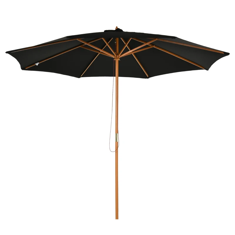 Outsunny 10' x 8' Wooden Patio Umbrella, Garden Parasol, Outdoor Sunshade Canopy with Bamboo Rib for Outdoor, Black