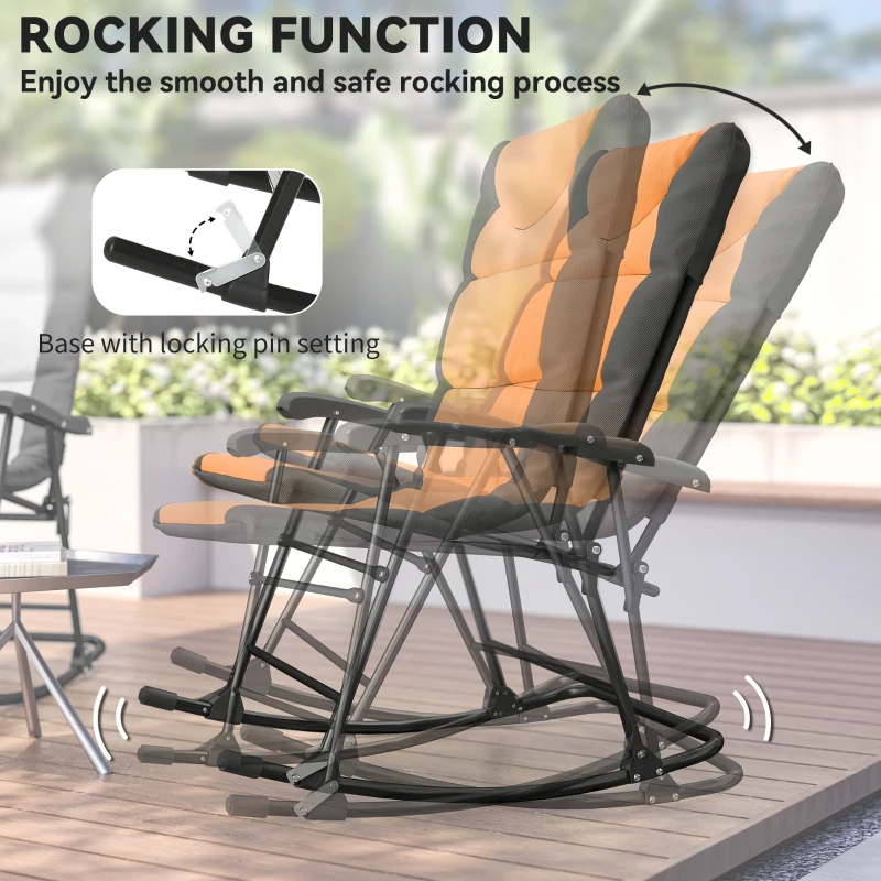 Outsunny 3-Piece Outdoor Foldable Rocking Chair Set, Orange
