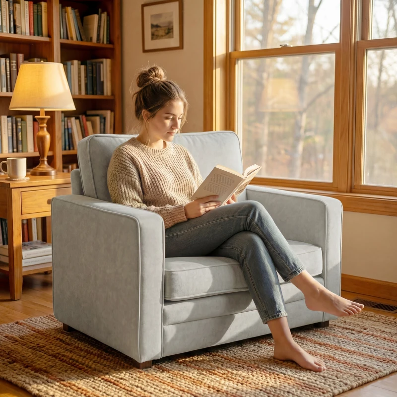HOMCOM Accent Chair, Velvet-feel Fabric Armchair with Wide Seat, Spring Cushion, Solid Wood legs, Grey