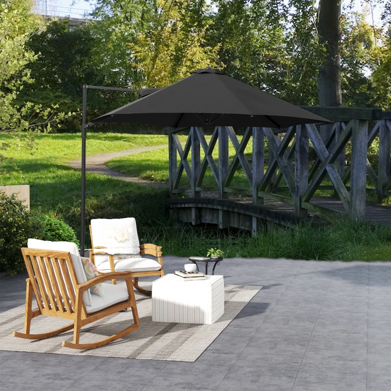 Outsunny 8.5FT Offset Patio Umbrella 360° Rotation Cantilever Parasol Outdoor Cantilever Roma Parasol Φ100.8" x 96.5"H Black