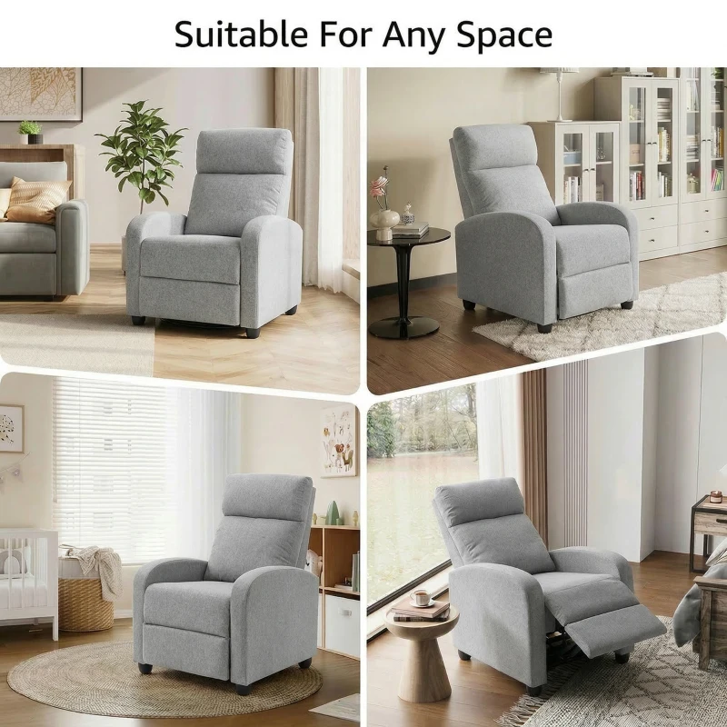 HOMCOM Manual Recliner Sofa Manual Home Theater Seating, Single Linen-Touch Sofa Armchair for Living Room, Light Grey