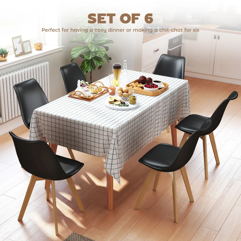 HOMCOM Modern Dining Table Chairs Set of 6, Rubber Wood Kitchen Table Chairs with PU Leather Cushion for Living Room, Bedroom