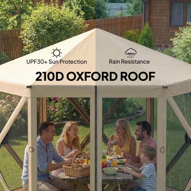 Outsunny 10 x 11 ft Pop Up Gazebo Screen Tent, Portable Instant Camping Canopy Screen House with Nettings, Carry Bag, Beige