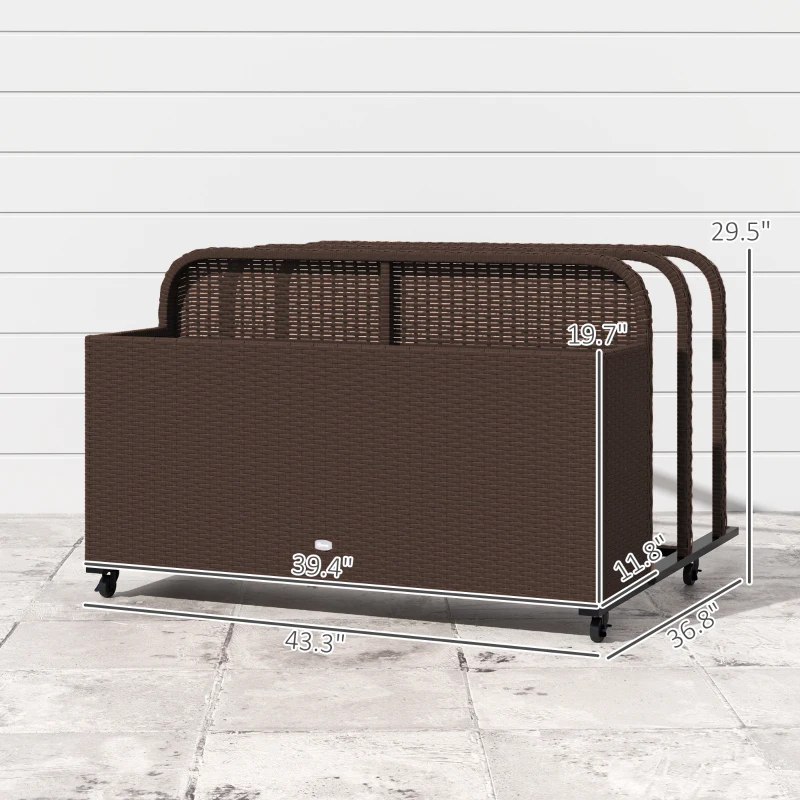 Outsunny Wicker Patio Pool Float Storage Basket, PE Rattan Outdoor Pool Caddy with Rolling Wheels for Floaties, Noodles, Life Vests, Beach Balls, Toys, Brown