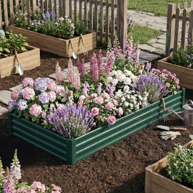 Outsunny 8 x 4 x 1ft Galvanized Raised Garden Bed, Reinforced Outdoor Planter Box with Open Bottom, Green