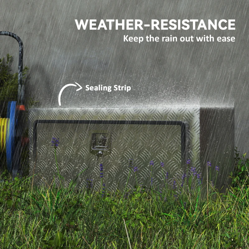 HOMCOM Heavy Duty Aluminum Truck Bed Tool Box, 36 Inch Wavy Plate Tool Box Chest, Waterproof Storage Toolbox Chest Organizer