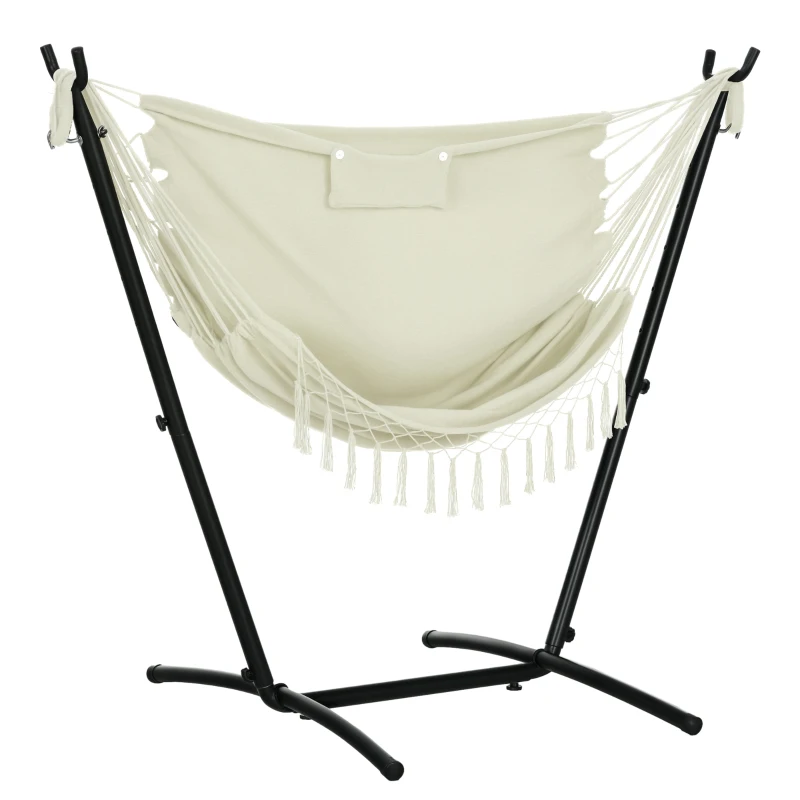 Outsunny Patio Hammock Chair with Stand, Outdoor Hammock Swing Hanging Lounge Chair with Side Pocket and Headrest, Cream