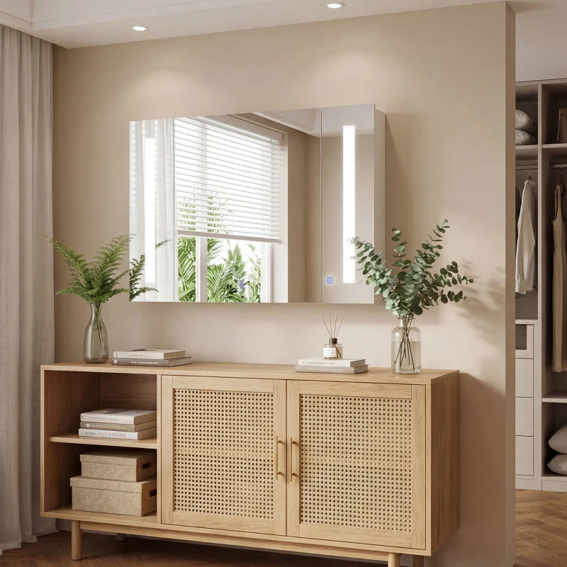 kleankin Medicine Cabinet with Mirror, Wall Mounted Bathroom Mirror Cabinet with Adjustable Shelf, USB Charge, High Gloss White