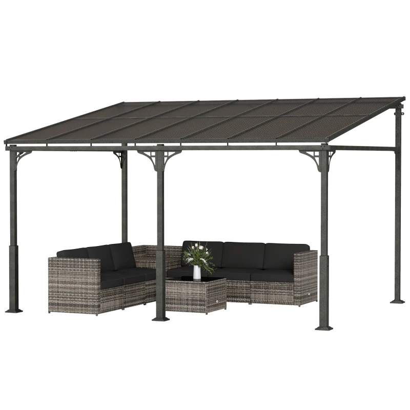 Outsunny 13' x 10' Lean to Gazebo, Hardtop Wall Mounted Outdoor Pergola with Polycarbonate Roof and Metal-Aluminium Frame