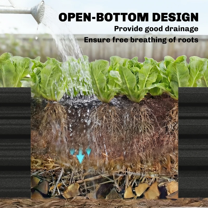 Outsunny 8 x 4 x 1ft Galvanized Raised Garden Bed, Reinforced Outdoor Planter Box with Open Bottom, Black