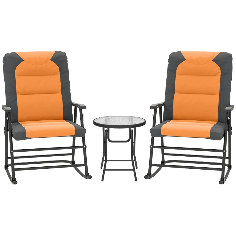 Outsunny 3-Piece Outdoor Foldable Rocking Chair Set, Orange