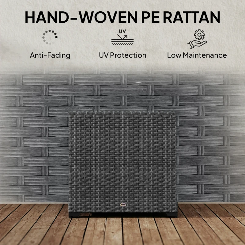Outsunny 67 Gallon Rattan Deck Box, Wicker Outdoor Storage Box with Waterproof Zippered Liner, Safe Pneumatic Rod, Grey