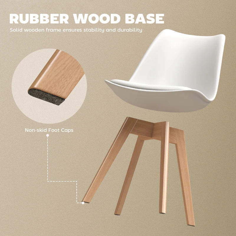 HOMCOM Modern Dining Table Chairs Set of 6, Rubber Wood Kitchen Table Chairs with PU Leather Cushion for Living Room, Bedroom