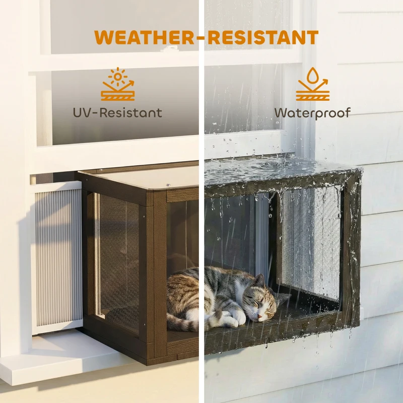 PawHut Catio Outdoor Cat Enclosure 25"–41" Outdoor Cat House for Sunbathing, Napping & Overlooking
