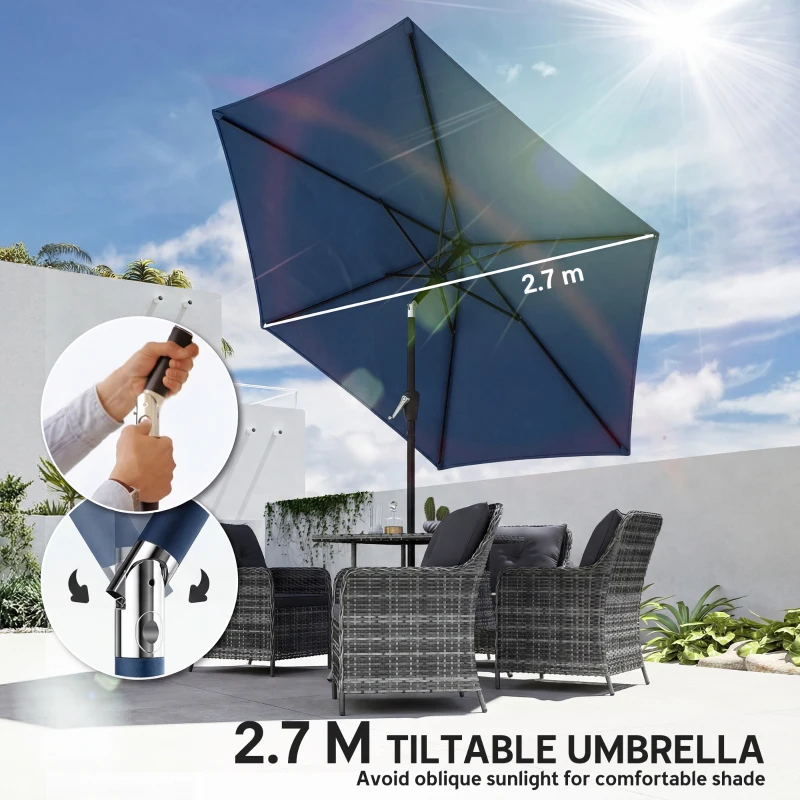 Outsunny 9FT Patio Umbrella, Outdoor Table Patio Umbrellith Tilt, Crank, 6 Ribs, UV Protection for Garden, Lawn, Deck, Backyard