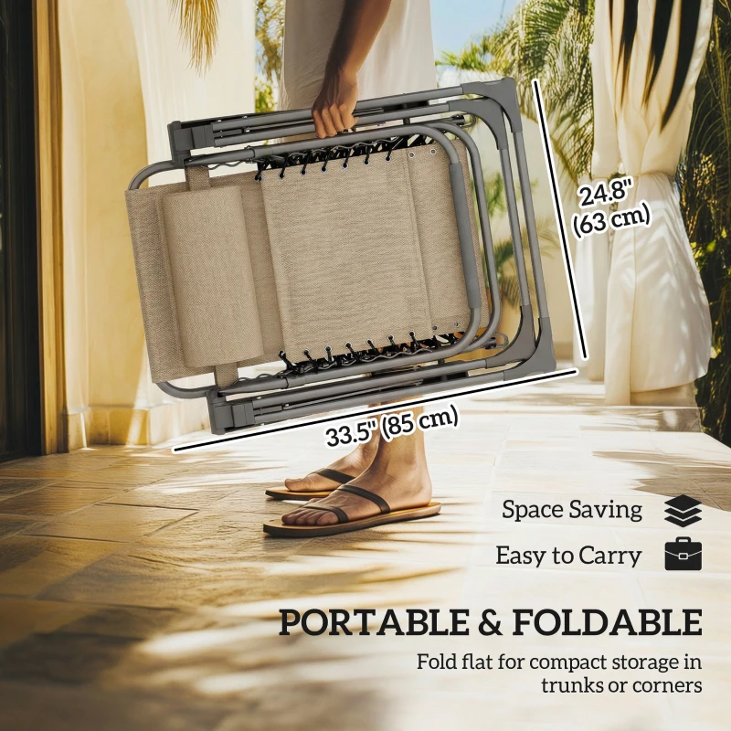 Outsunny Zero Gravity Chair Set of 2, Folding Reclining Outdoor Lounge Chair with Cup Holder, Headrest, Light Brown