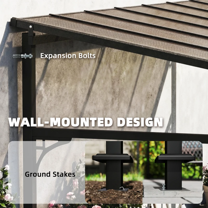 Outsunny 13' x 10' Lean to Gazebo, Hardtop Wall Mounted Outdoor Pergola with Polycarbonate Roof and Metal-Aluminium Frame