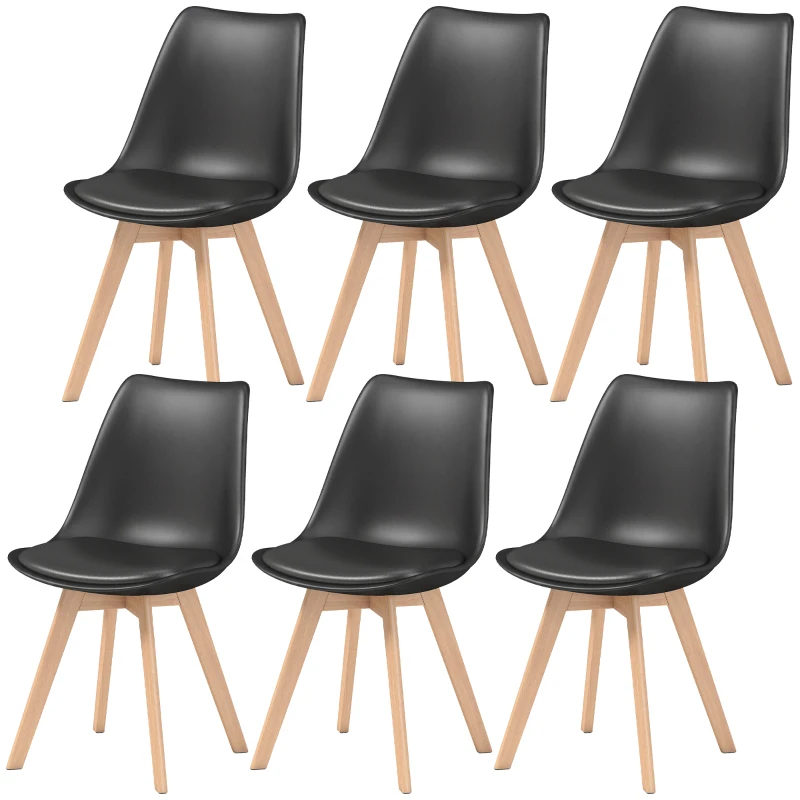 HOMCOM Modern Dining Table Chairs Set of 6, Rubber Wood Kitchen Table Chairs with PU Leather Cushion for Living Room, Bedroom