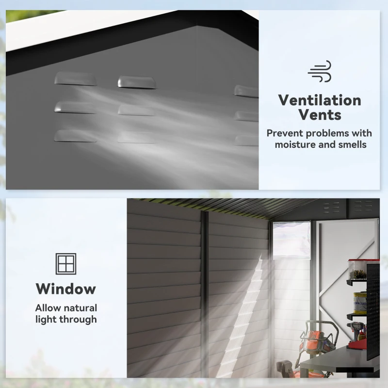 Outsunny 9' x 6' Garden Shed, Outdoor Storage Patio Shed w/ Sloped Roof, Lockable Door for Patio Lawn, Dark Grey