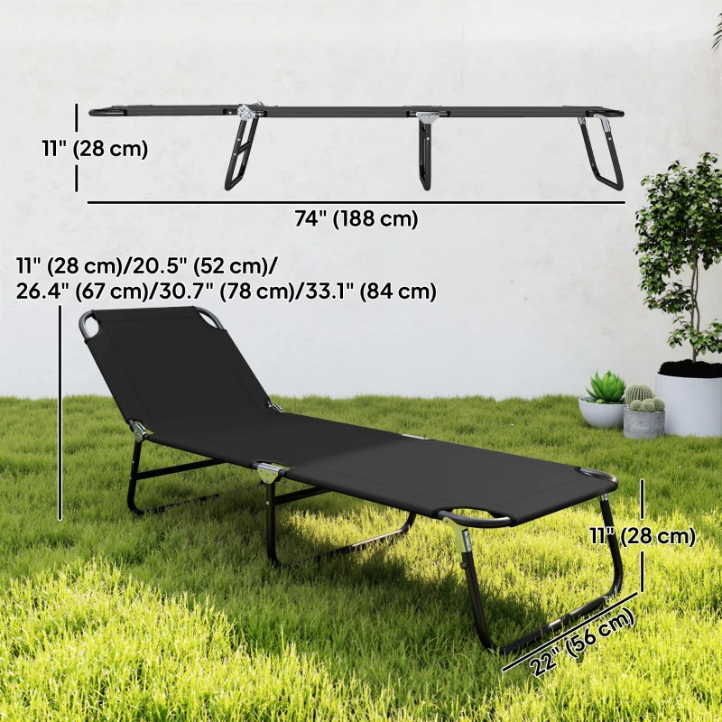 Outsunny Outdoor Folding Lounge Chair, Steel Tanning Chair with Reclining Back, Breathable Mesh for Beach, Yard, Patio, Black