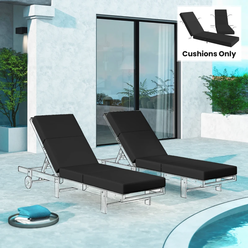 Outsunny Set of 2 Chaise Lounge Cushion, 4" Thick Outdoor Lounge Chair Cushions with Ties for Patio, 21" x 72 ", Gray