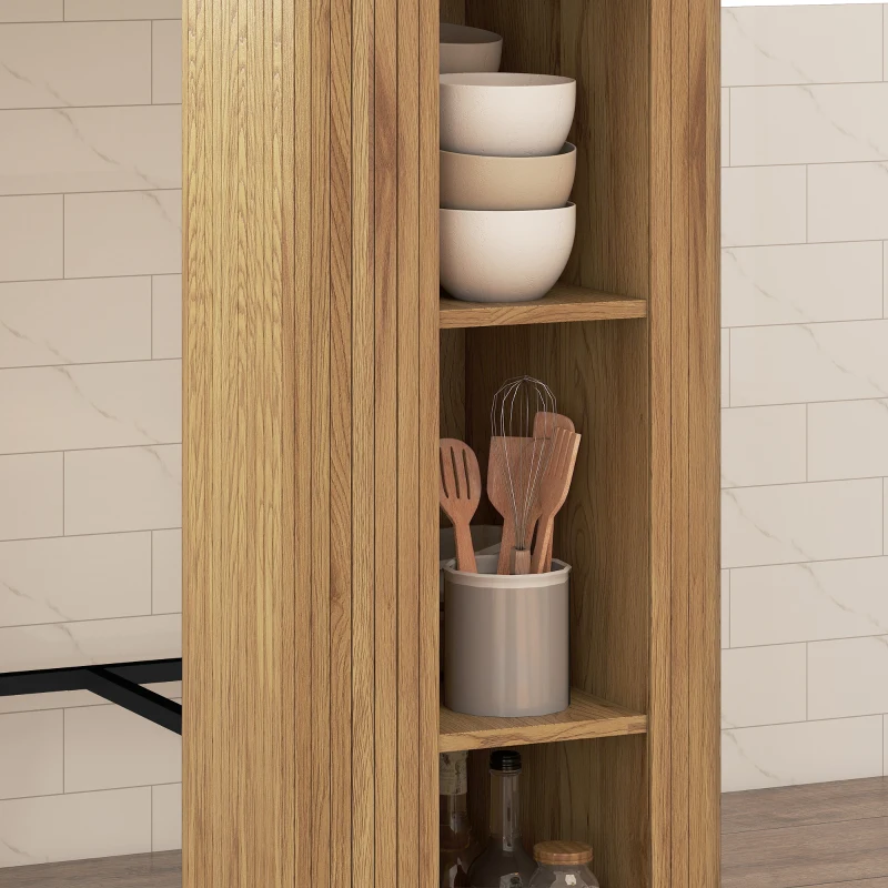 HOMCOM Tambour Bar Height Table with 3 Storage Shelves Rectangular Bar Table with Metal Frame for Kitchen Dining Room Natural