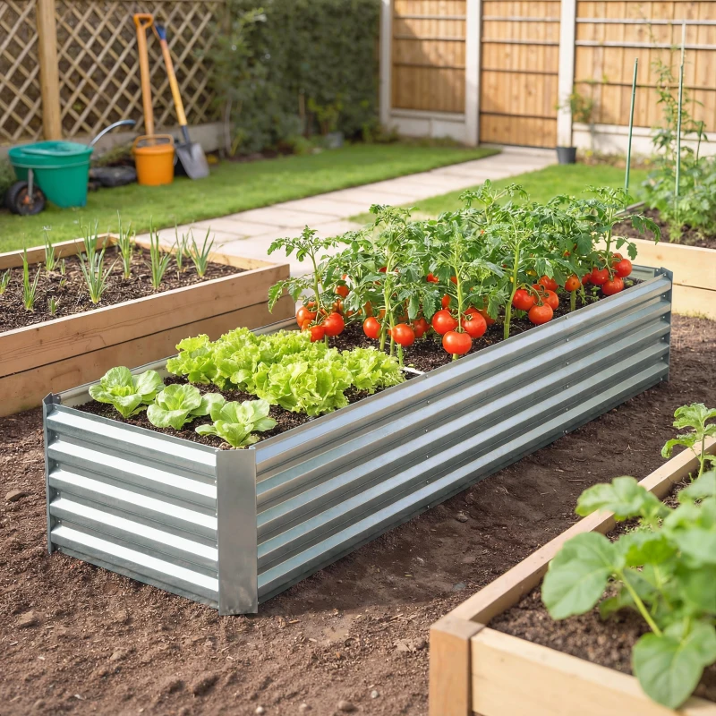 Outsunny 8 x 2.6 x 1.5ft Galvanized Raised Garden Bed, Reinforced Outdoor Planter Box with Open Bottom, Silver