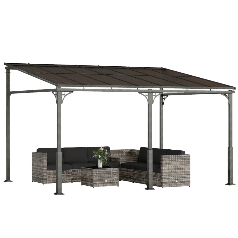 Outsunny 13' x 10' Lean to Gazebo, Hardtop Wall Mounted Outdoor Pergola with Polycarbonate Roof and Metal-Aluminium Frame