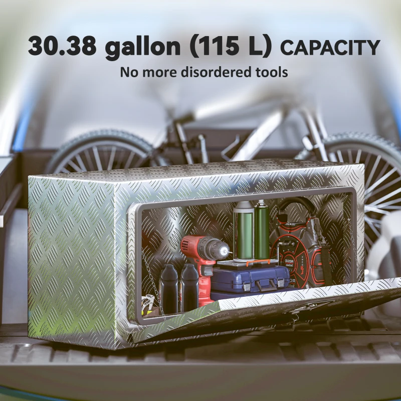 HOMCOM Heavy Duty Aluminum Truck Bed Tool Box, 36 Inch Wavy Plate Tool Box Chest, Waterproof Storage Toolbox Chest Organizer