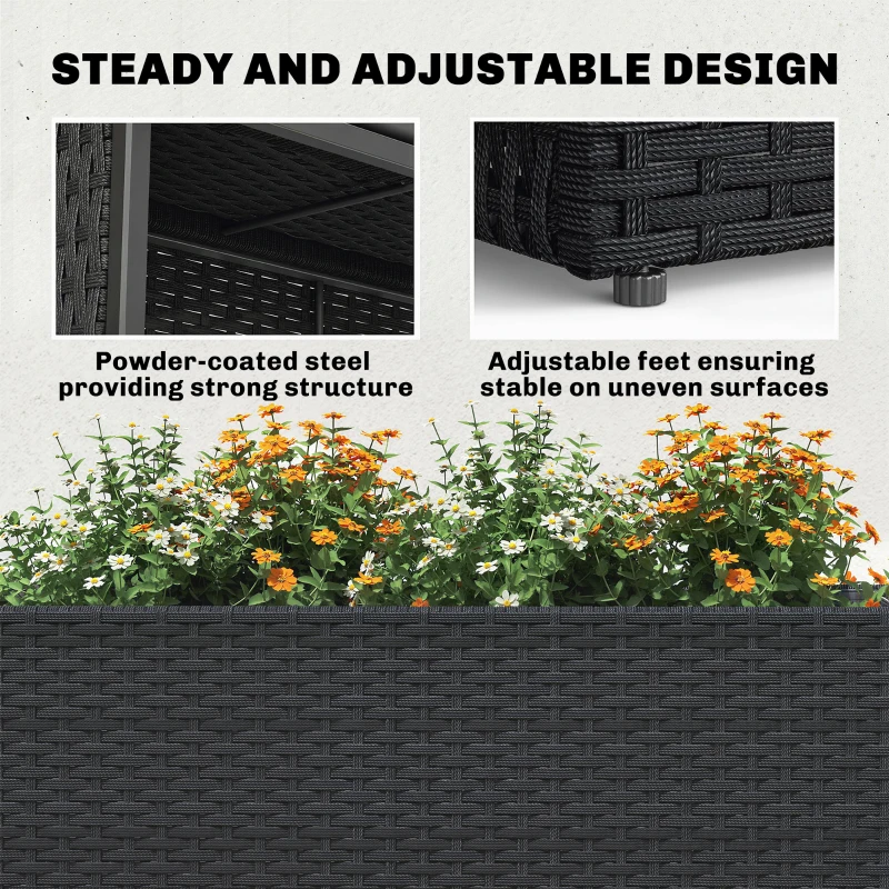 Outsunny Tall Rectangular Planter with Removable Liner, Holes, PE Wicker Large Planter Box for Indoor Outdoor Plants, Black