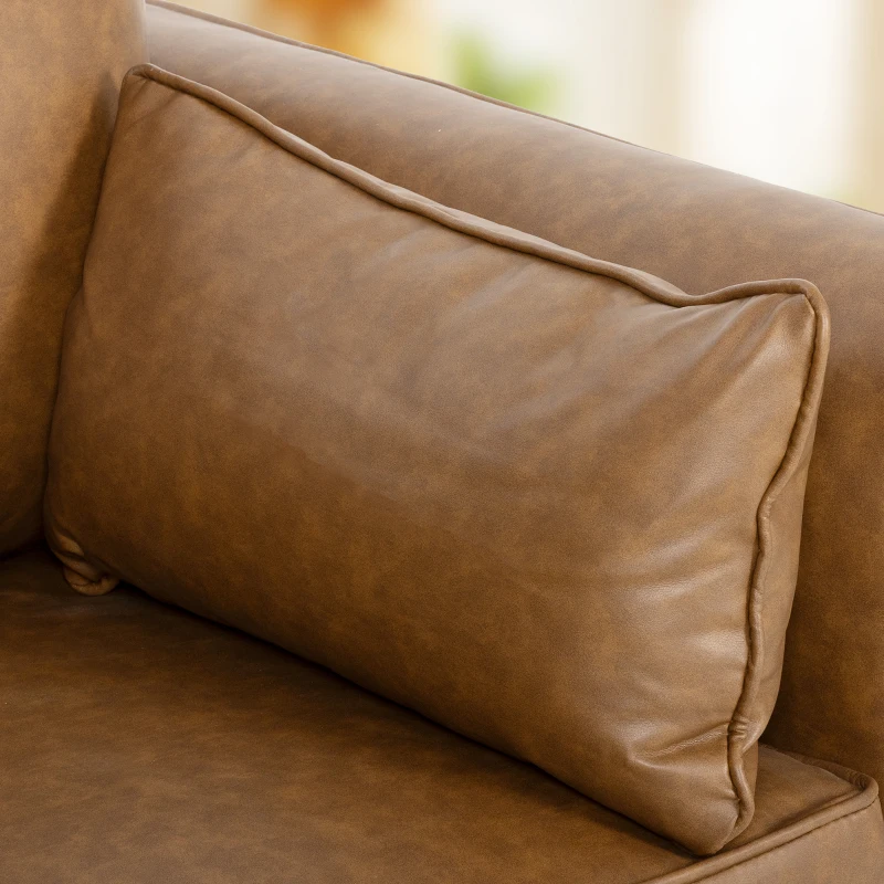 HOMCOM Accent Chair, PU Leather Armchair with Wide Seat, Spring Cushion, Rubberwood legs, 2 Pillows, Brown