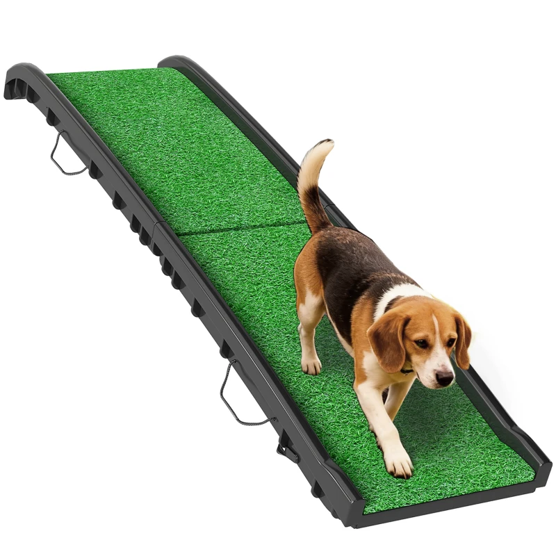 PawHut 61 Inches Folding Pet Ramp with Grass Surface, Raised Side Rails, for Cars, SUVs