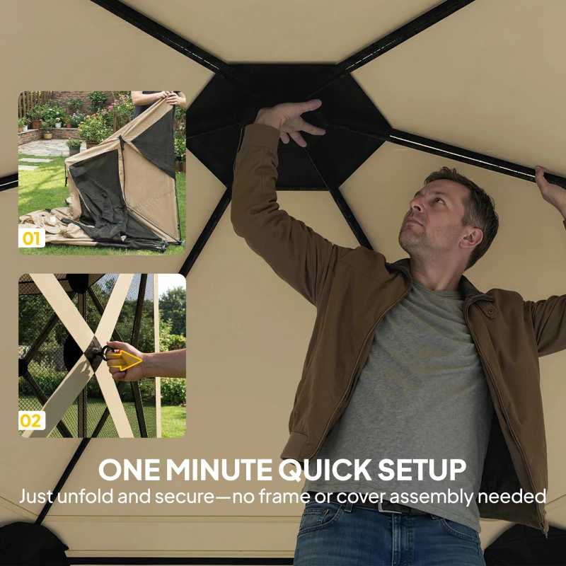 Outsunny 10 x 11 ft Pop Up Gazebo Screen Tent, Portable Instant Camping Canopy Screen House with Nettings, Carry Bag, Beige