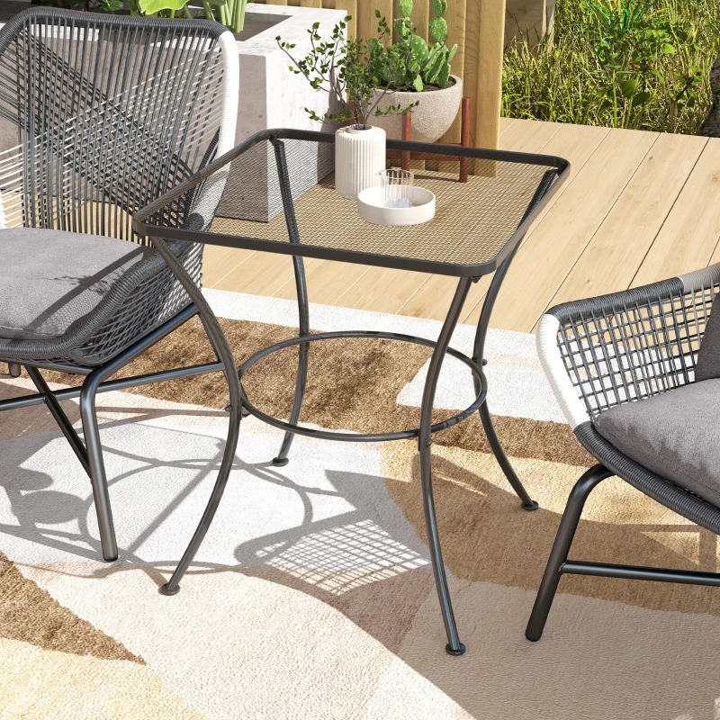 Outsunny Square Garden Metal Bistro Table Outdoor Patio Coffee Side Desk 23.6" x 23.6" x 27.6" Black