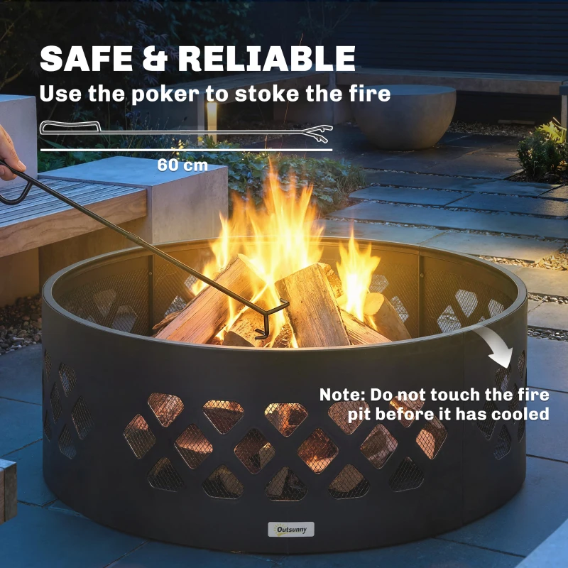 Outsunny 36" Outdoor Fire Pit, Portable Bottomless Fire Ring with Poker, Wood Burning Firepits, Black