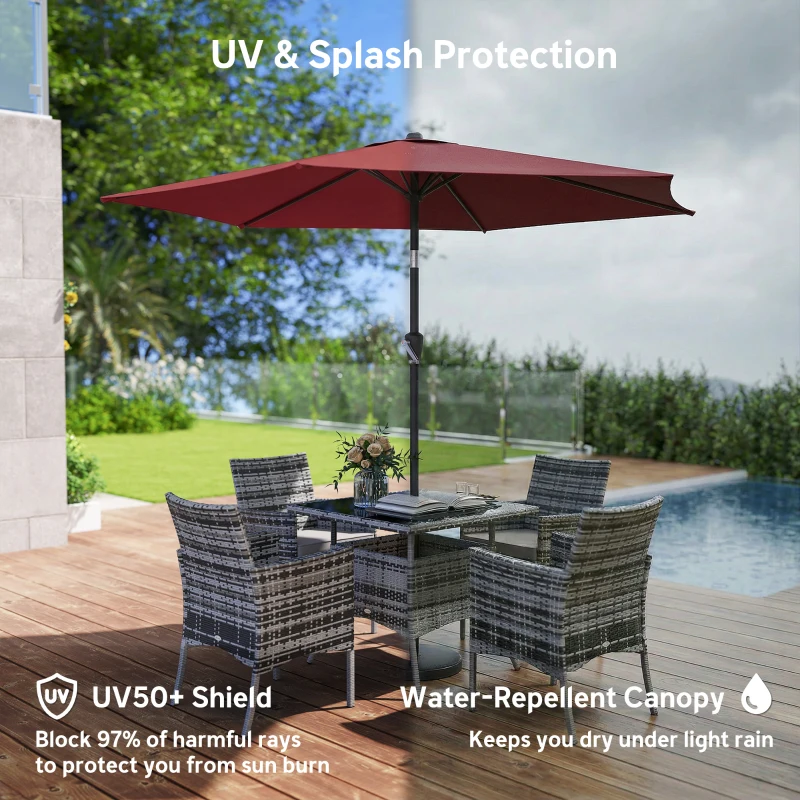 Outsunny 9FT Patio Umbrella, Outdoor Table Patio Umbrellith Tilt, Crank, 6 Ribs, UV Protection for Garden, Lawn, Deck, Backyard