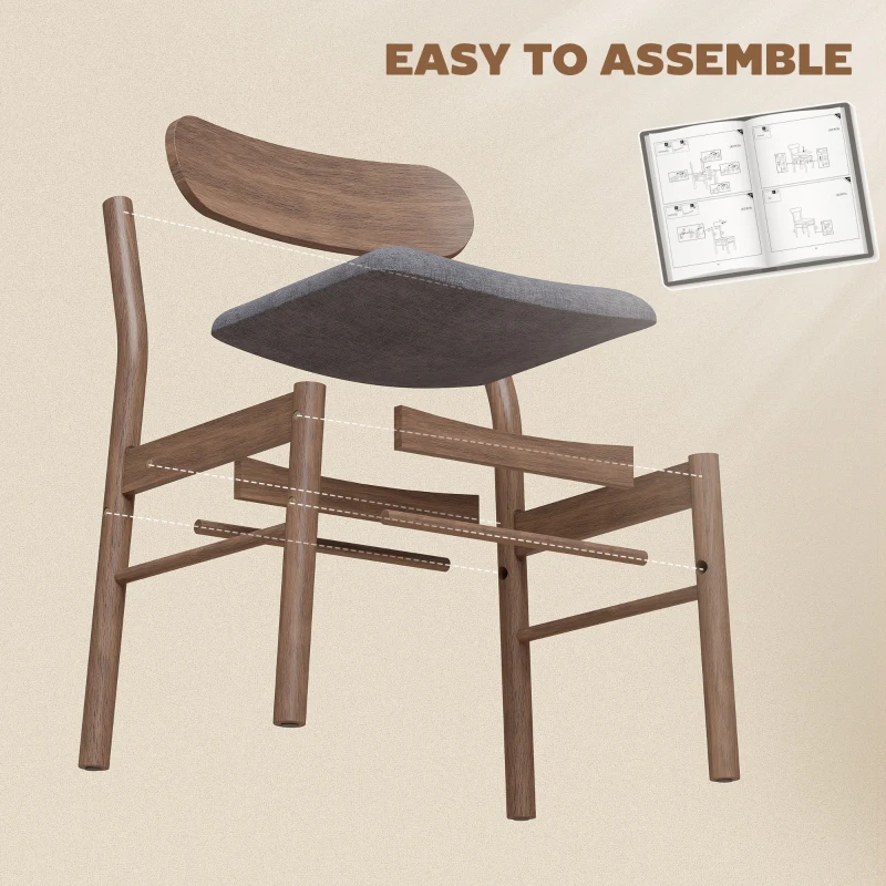 HOMCOM Set of 4 Dining Chairs, Upholstered Dining Room Chairs with Rubberwood Legs and Padded Seat for Kitchen, Gray