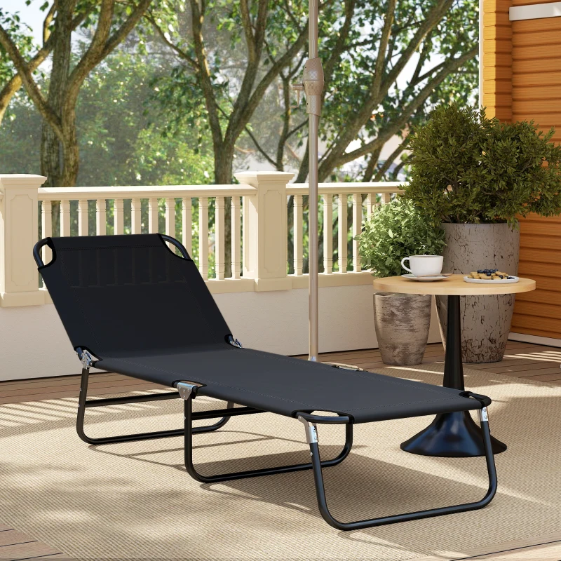Outsunny Outdoor Folding Lounge Chair, Steel Tanning Chair with Reclining Back, Breathable Mesh for Beach, Yard, Patio, Black