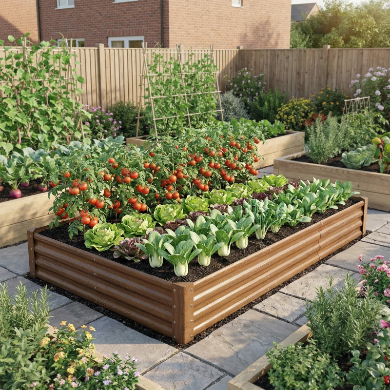 Outsunny 8 x 4 x 1ft Galvanized Raised Garden Bed, Reinforced Outdoor Planter Box with Open Bottom, Distressed Brown