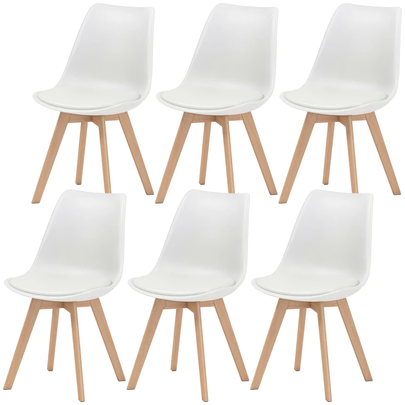 HOMCOM Modern Dining Table Chairs Set of 6, Rubber Wood Kitchen Table Chairs with PU Leather Cushion for Living Room, Bedroom