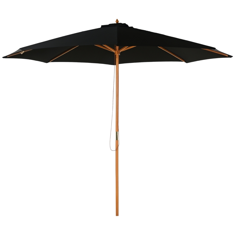 Outsunny 10' x 8' Wooden Patio Umbrella, Garden Parasol, Outdoor Sunshade Canopy with Bamboo Rib for Outdoor, Black