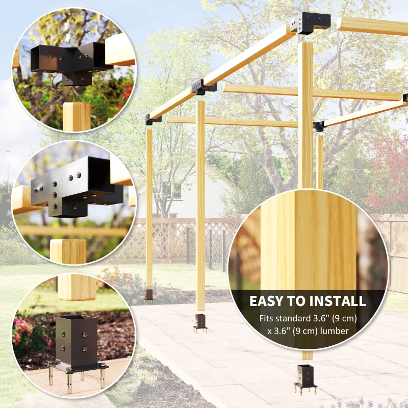 Outsunny 12PCS Pergola Kit, Pergola Brackets with 3-Way & 4-Way Corner Brackets for 4"x4" (Actual 3.6"x3.6") Lumber