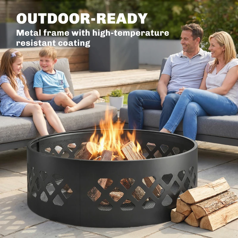 Outsunny 36" Outdoor Fire Pit, Portable Bottomless Fire Ring with Poker, Wood Burning Firepits, Black