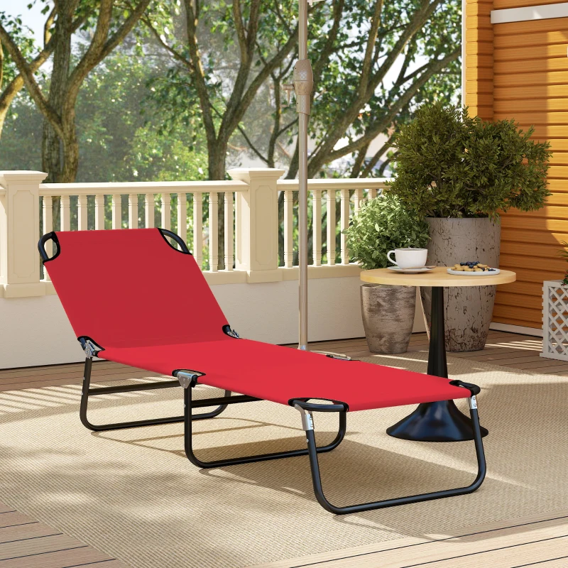 Outsunny Outdoor Folding Lounge Chair, Steel Tanning Chair with Reclining Back, Breathable Mesh for Beach, Yard, Patio, Red