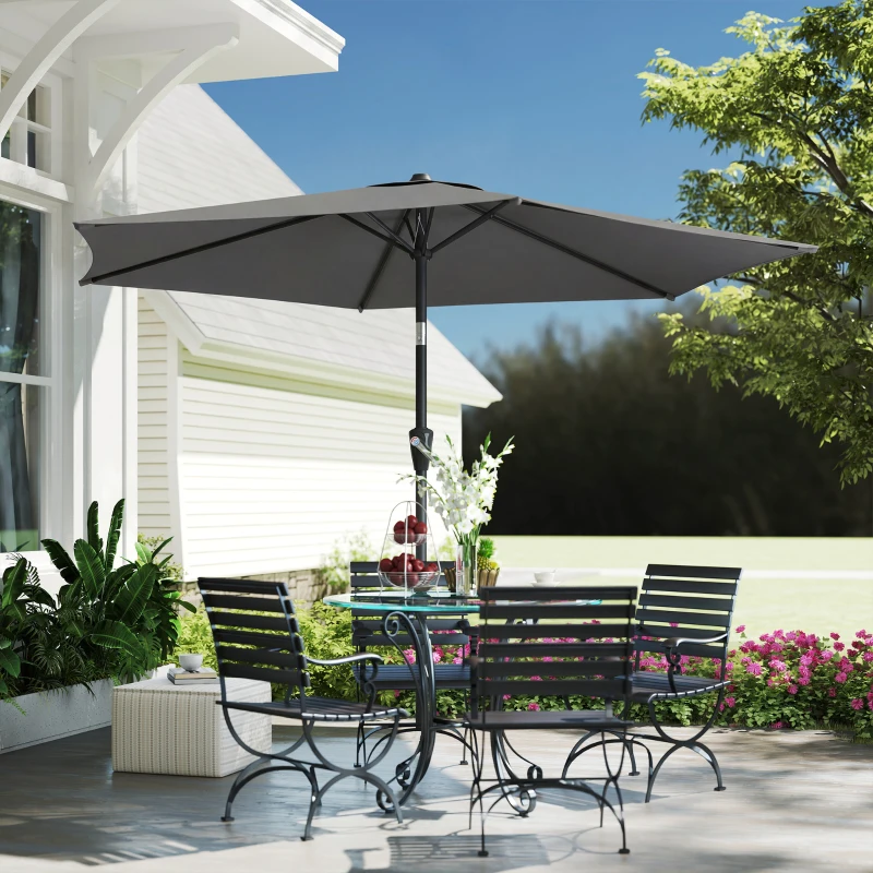 Outsunny 9FT Patio Umbrella, Outdoor Table Patio Umbrellith Tilt, Crank, 6 Ribs, UV Protection for Garden, Lawn, Deck, Backyard