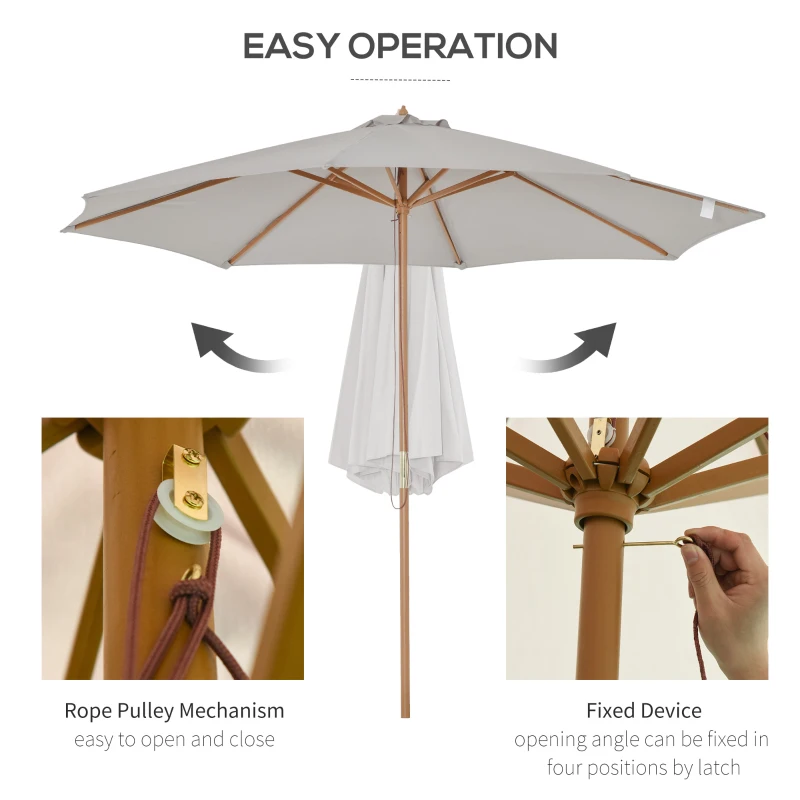 Outsunny 10' x 8' Wooden Patio Umbrella, Garden Parasol, Outdoor Sunshade Canopy with Bamboo Rib for Outdoor, Grey