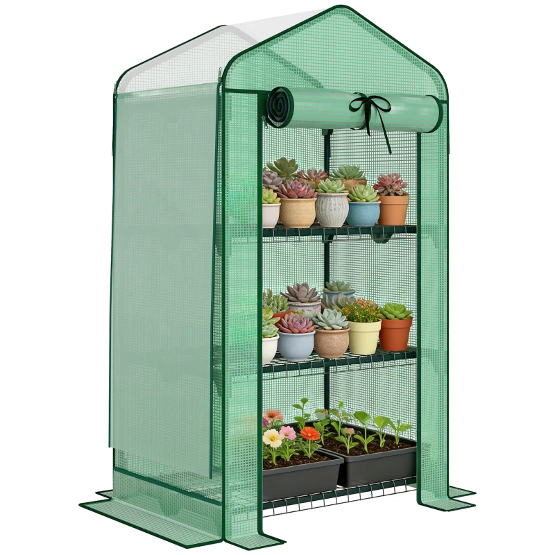 Outsunny Mini Greenhouse with Screen Roof, Portable Small Greenhouse with Roll-Up Zipper Door, 27.6" x 19.7" x 50", Green