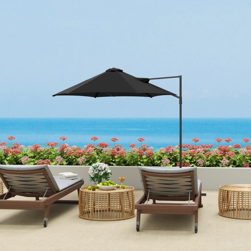 Outsunny 8.5FT Offset Patio Umbrella 360° Rotation Cantilever Parasol Outdoor Cantilever Roma Parasol Φ100.8" x 96.5"H Black