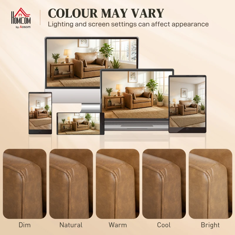 HOMCOM Accent Chair, PU Leather Armchair with Wide Seat, Spring Cushion, Rubberwood legs, 2 Pillows, Brown